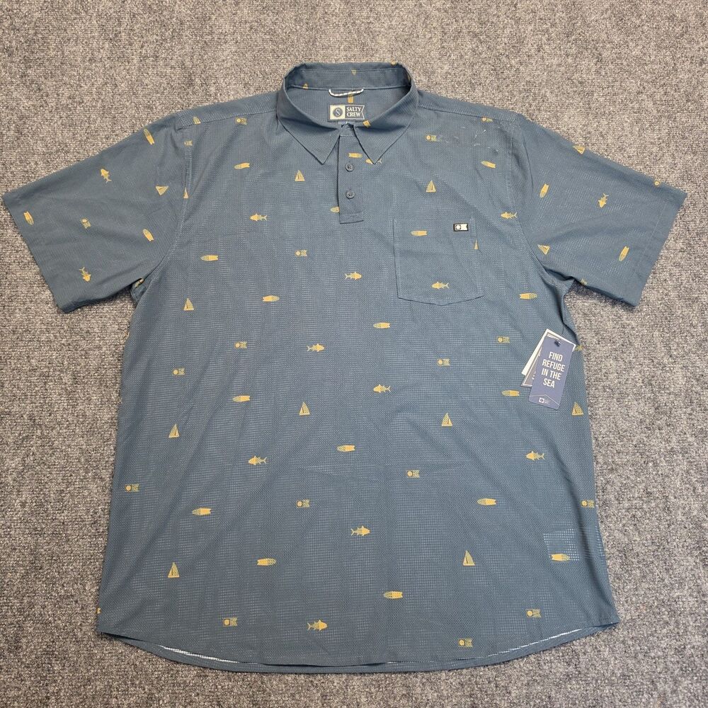 Salty Crew Mayday Perforated Fabric Mens Sz L Short Sleeve Tech Polo NWT FLAW